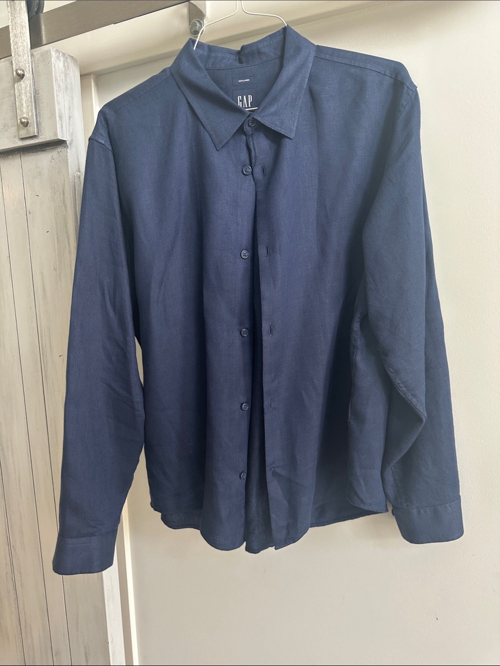 GAP Dark Navy 100% Linen Long-Sleeve Button Shirt